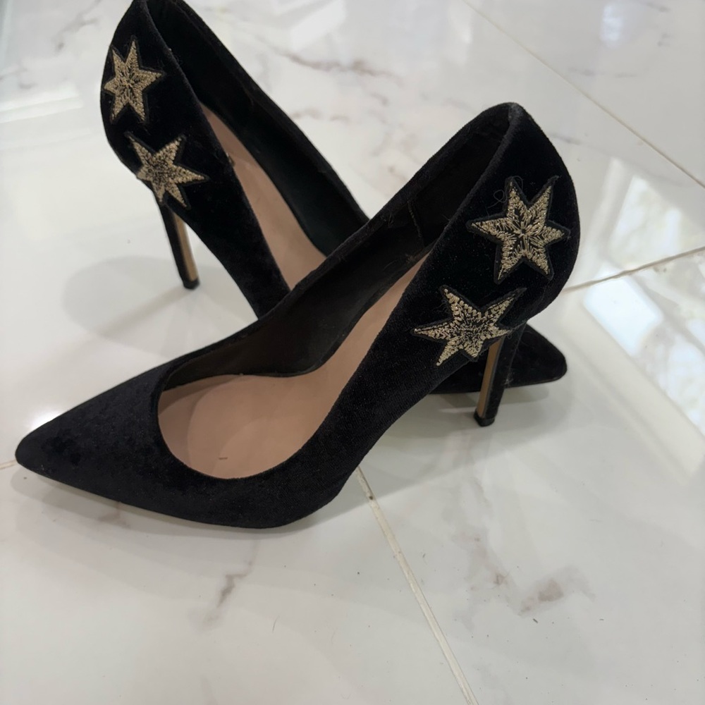 Elegant Black Star-Embellished Heels